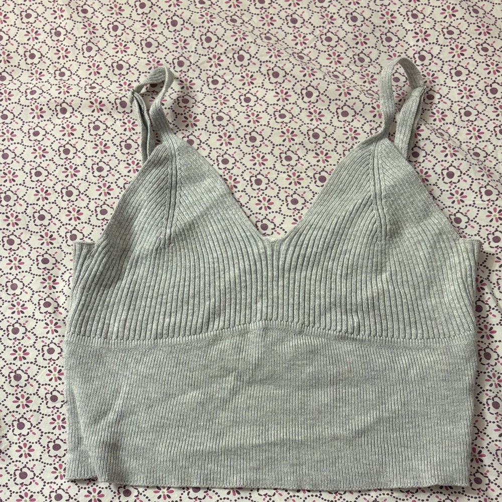 Garage Light Gray Ribbed Knit Top